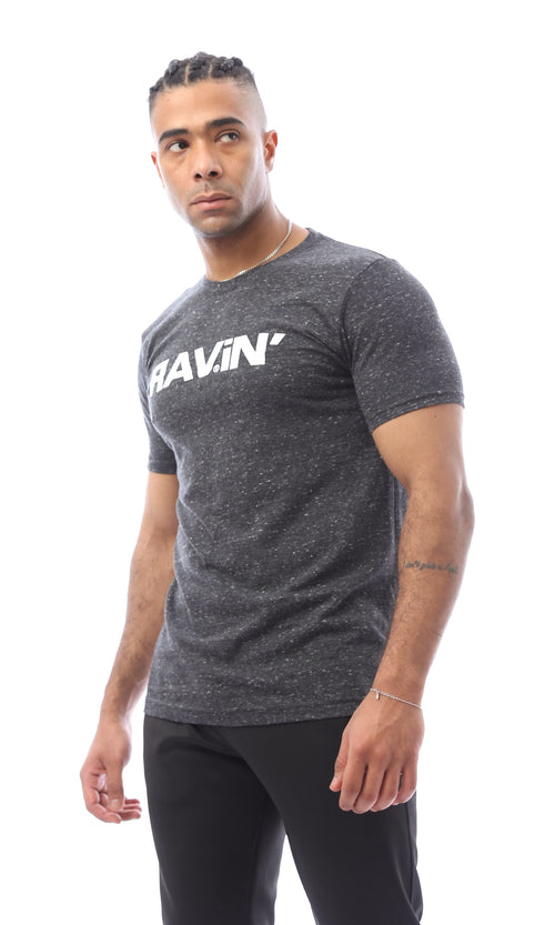 O168083 Short Sleeves Printed Heather Charcoal Tee