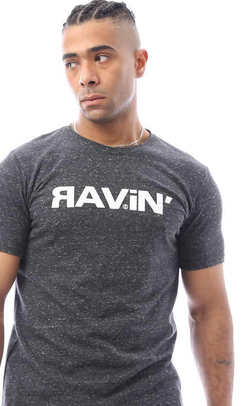 O168083 Short Sleeves Printed Heather Charcoal Tee