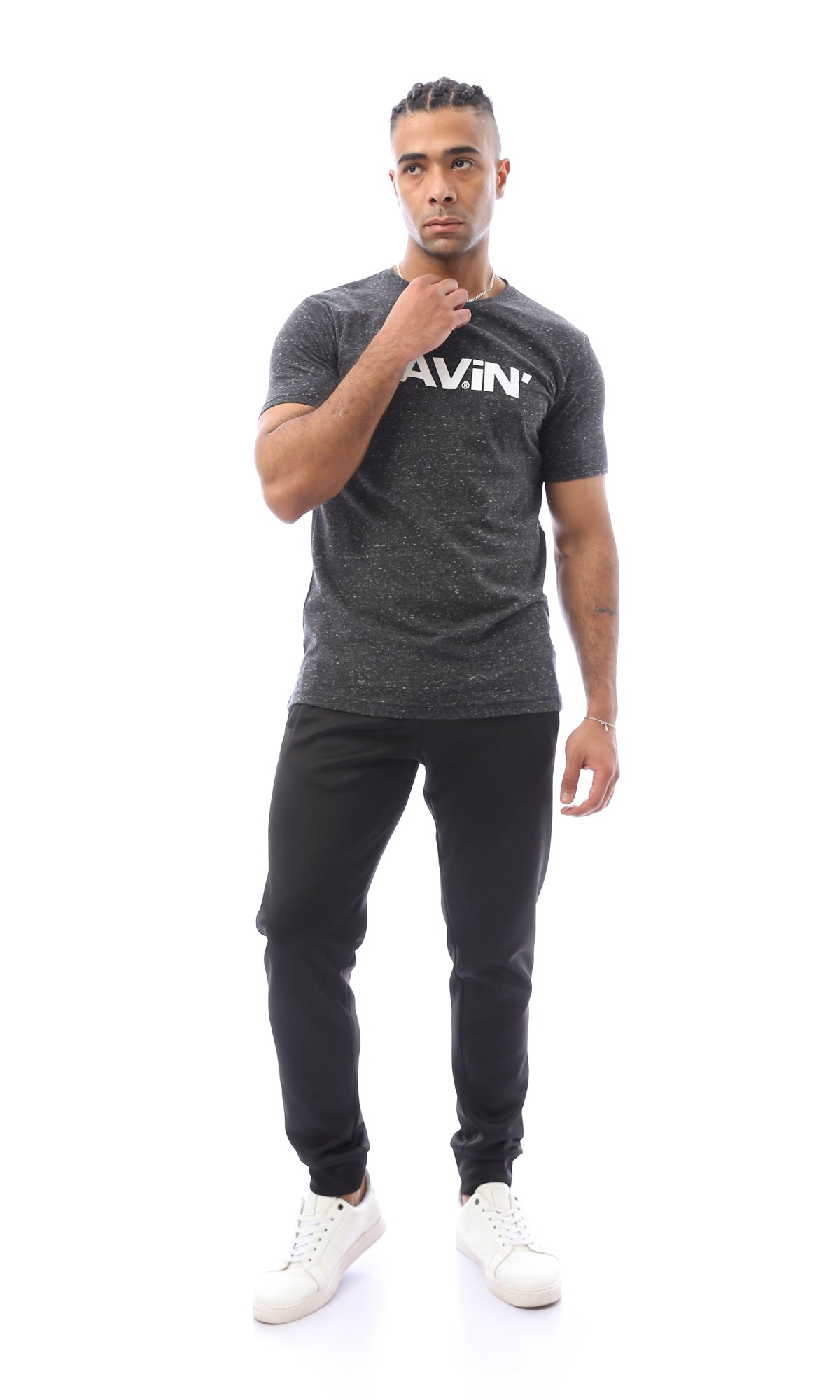 O168083 Short Sleeves Printed Heather Charcoal Tee