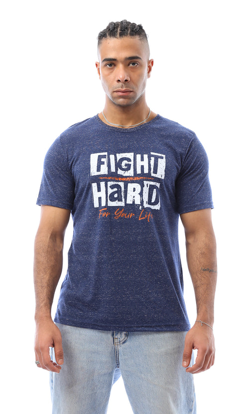 O168115 "Fight Hard" Printed Heather Navy Blue Tee