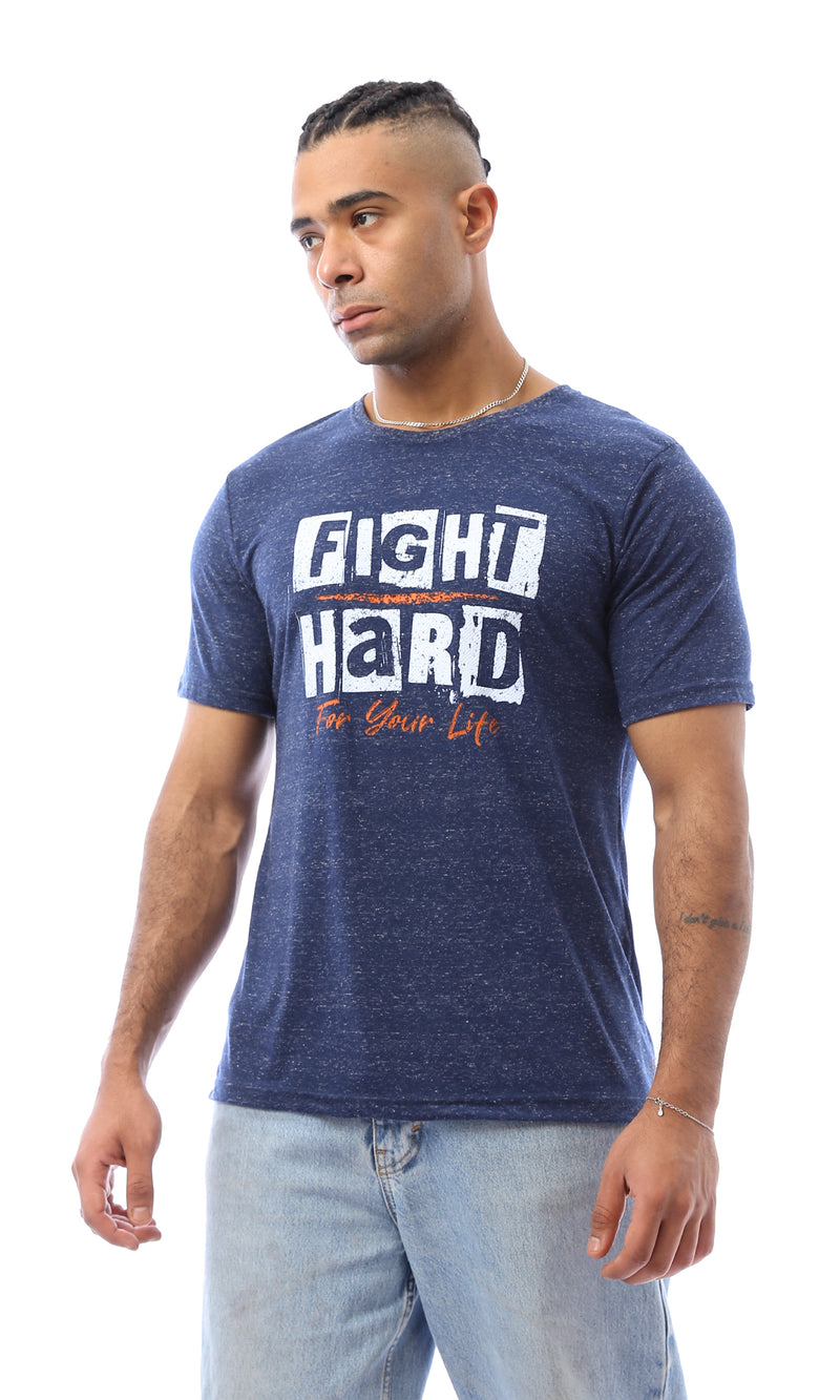 O168115 "Fight Hard" Printed Heather Navy Blue Tee