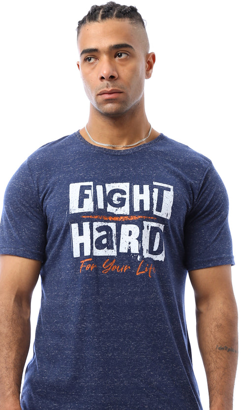 O168115 "Fight Hard" Printed Heather Navy Blue Tee