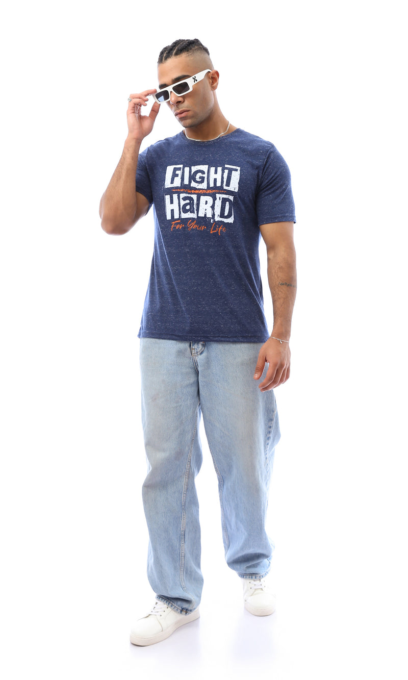 O168115 "Fight Hard" Printed Heather Navy Blue Tee