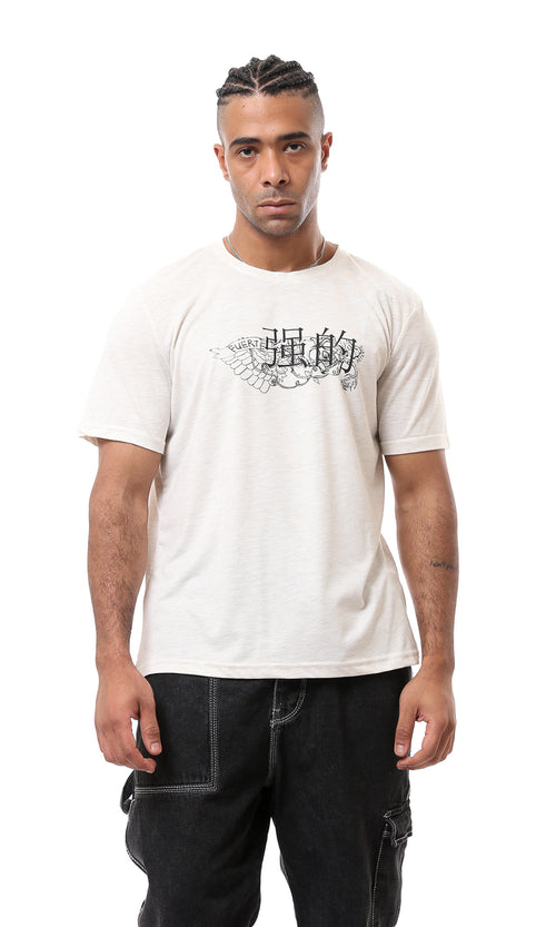 O168117 Heather Off-White Printed Short Sleeves Tee