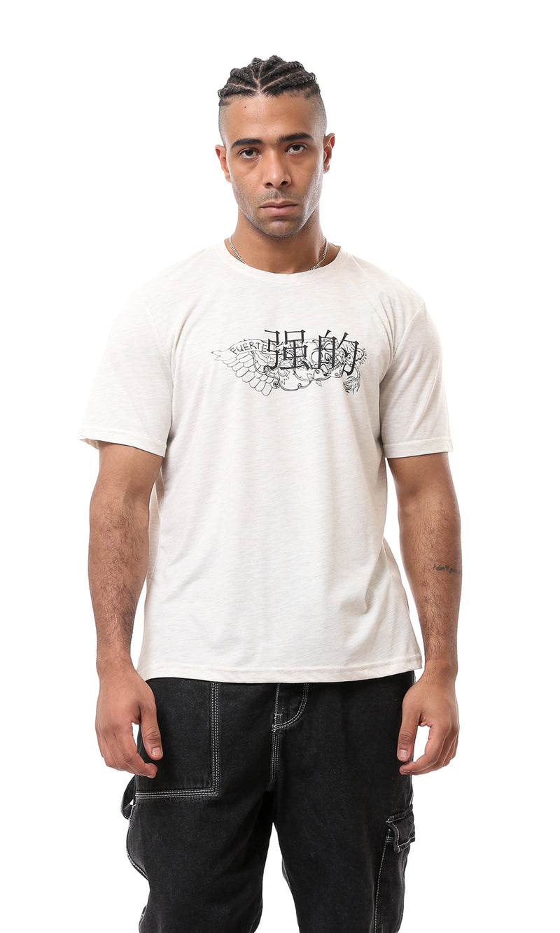 O168117 Heather Off-White Printed Short Sleeves Tee