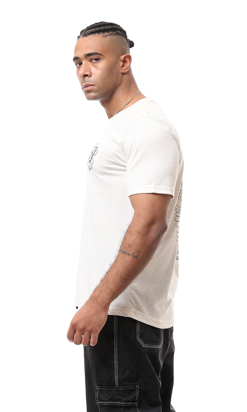 O168117 Heather Off-White Printed Short Sleeves Tee