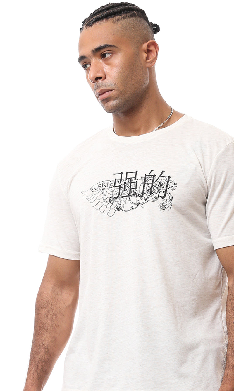 O168117 Heather Off-White Printed Short Sleeves Tee