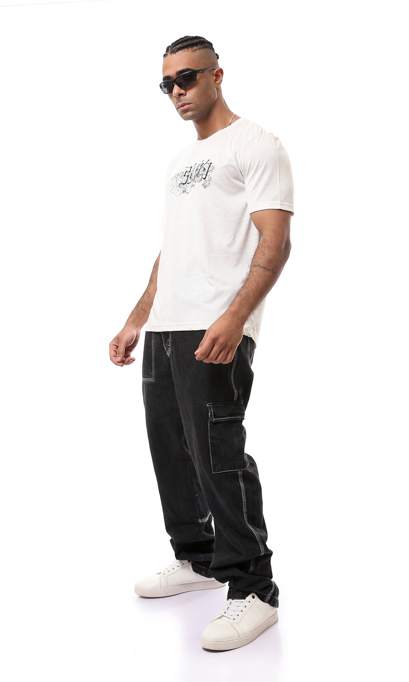 O168117 Heather Off-White Printed Short Sleeves Tee