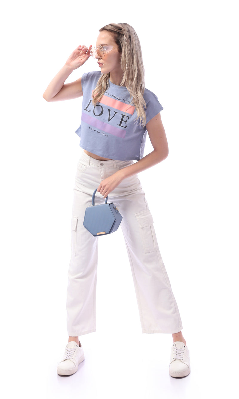 تيشيرت قصير الأكمام ازرق فاتح سهل الارتداء