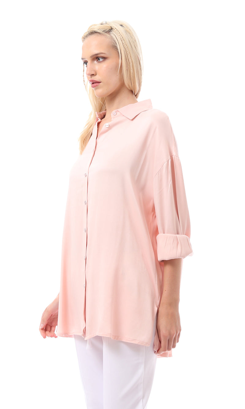 قميص صيفي وردي منفوش بأكمام 3/4