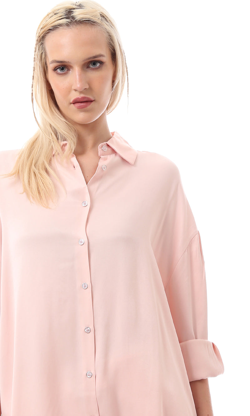 قميص صيفي وردي منفوش بأكمام 3/4