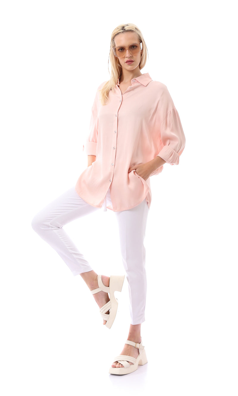 قميص صيفي وردي منفوش بأكمام 3/4