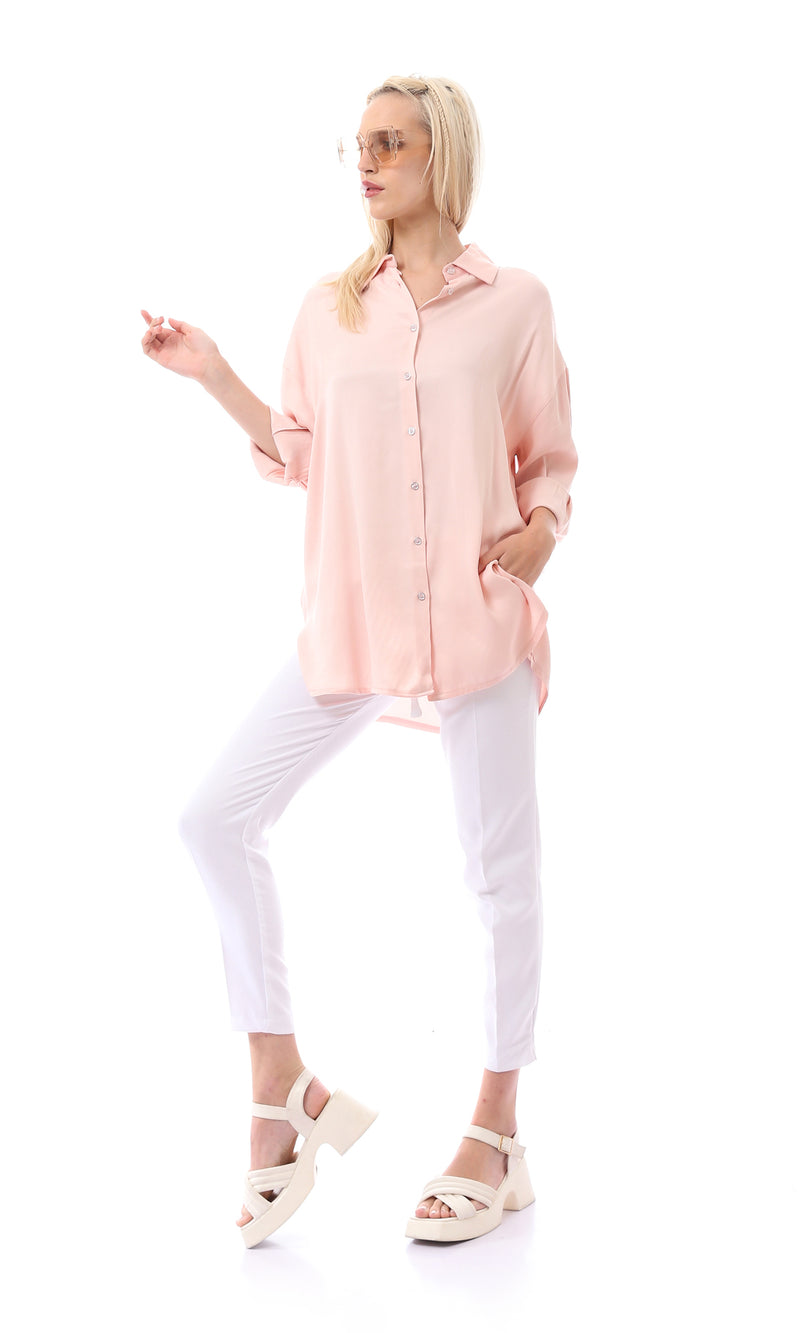 قميص صيفي وردي منفوش بأكمام 3/4