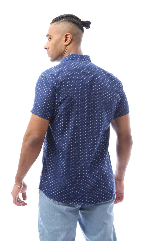 O168866 Summer Navy Blue Self Pattern Regular Fit Shirt