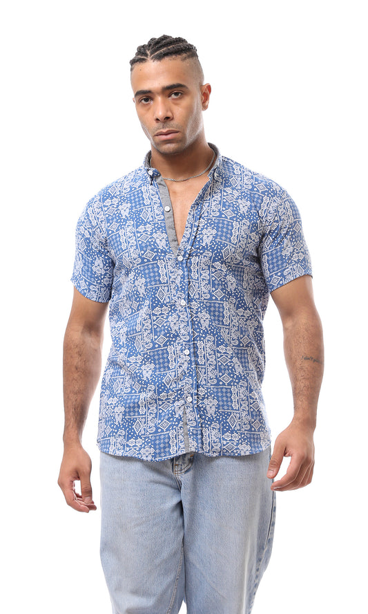 قميص صيفي بنقشوش متعددة أزرق & أبيض