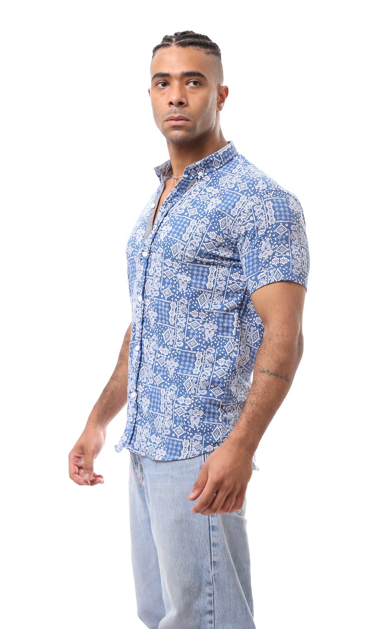 O169037 Blue & White Multi-Patterns Summer Shirt