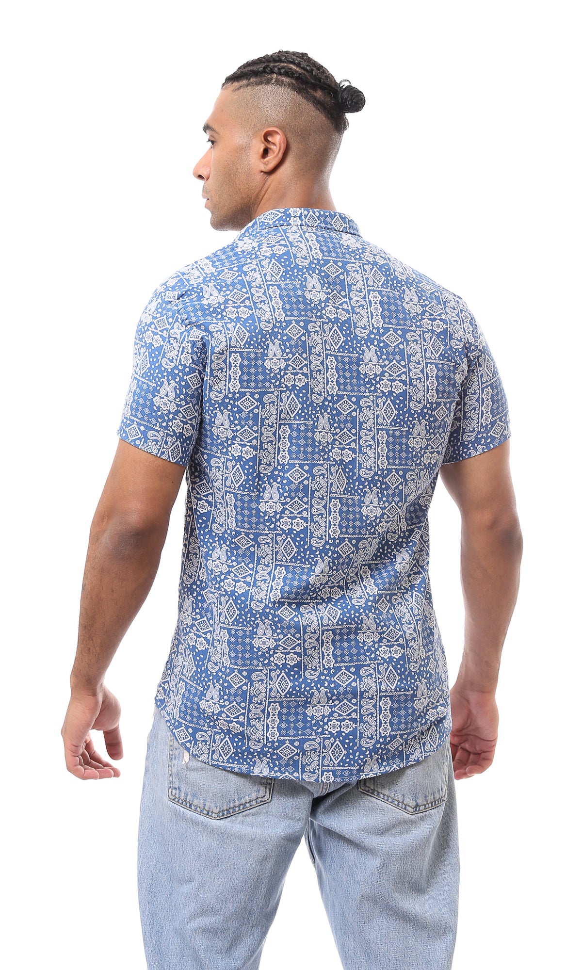 O169037 Blue & White Multi-Patterns Summer Shirt
