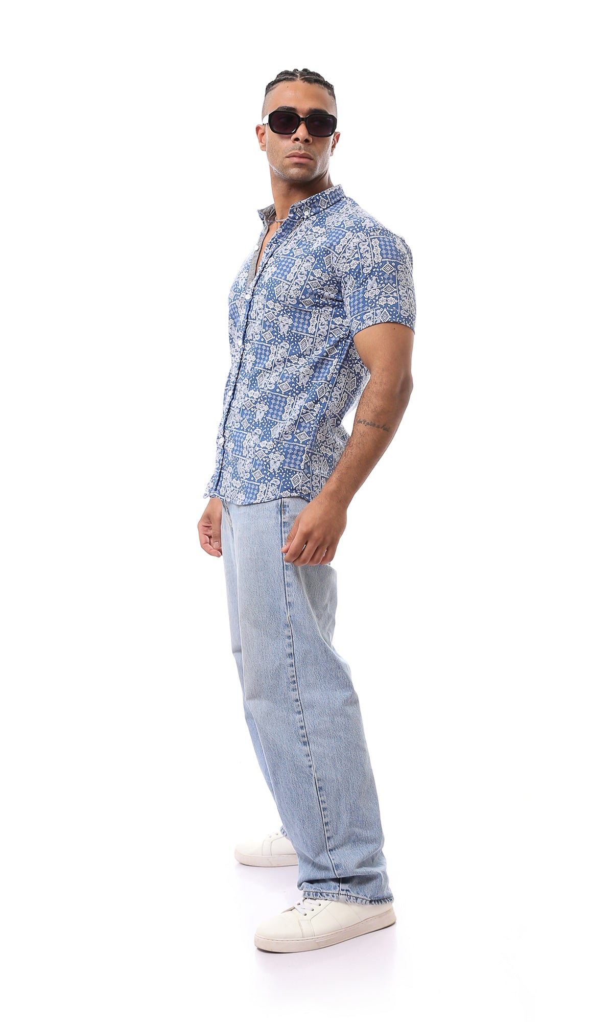 O169037 Blue & White Multi-Patterns Summer Shirt