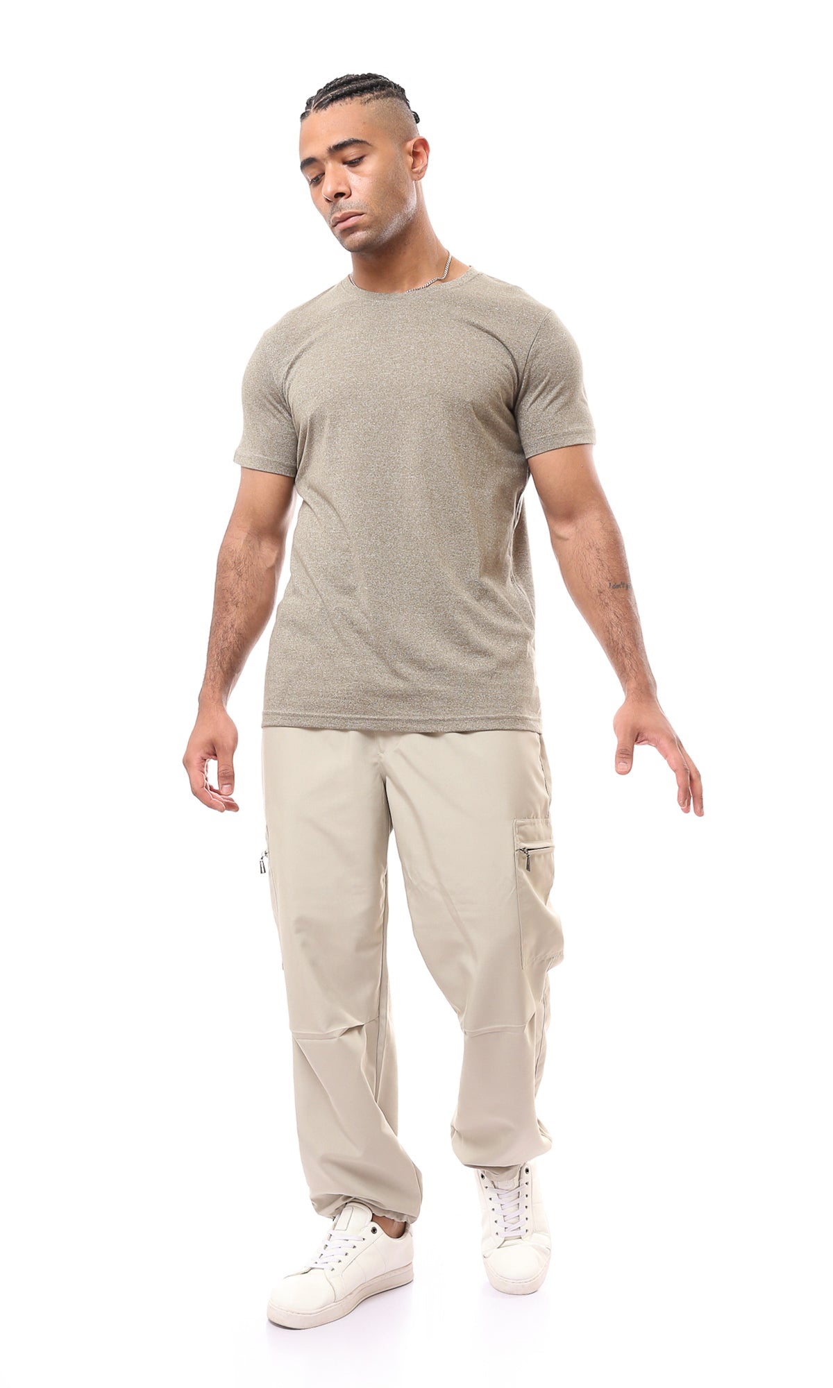 O169075 Heather Olive Solid Short Sleeves Tee