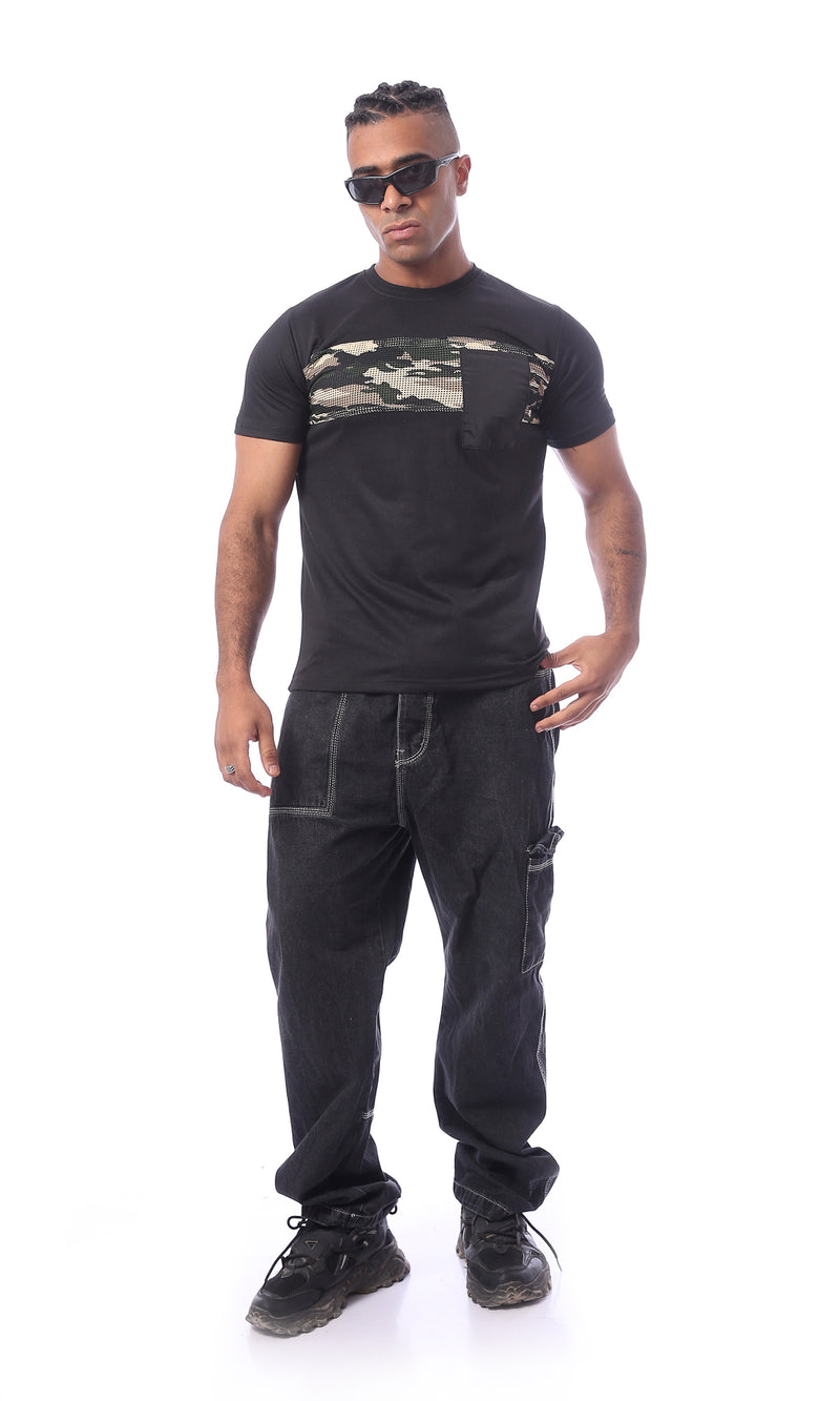 تي شيرت اسود سهل الارتداء ومريح بأكمام قصيرة