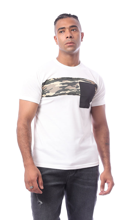 O170509 White Camouflage Comfortable Tee With Pockets