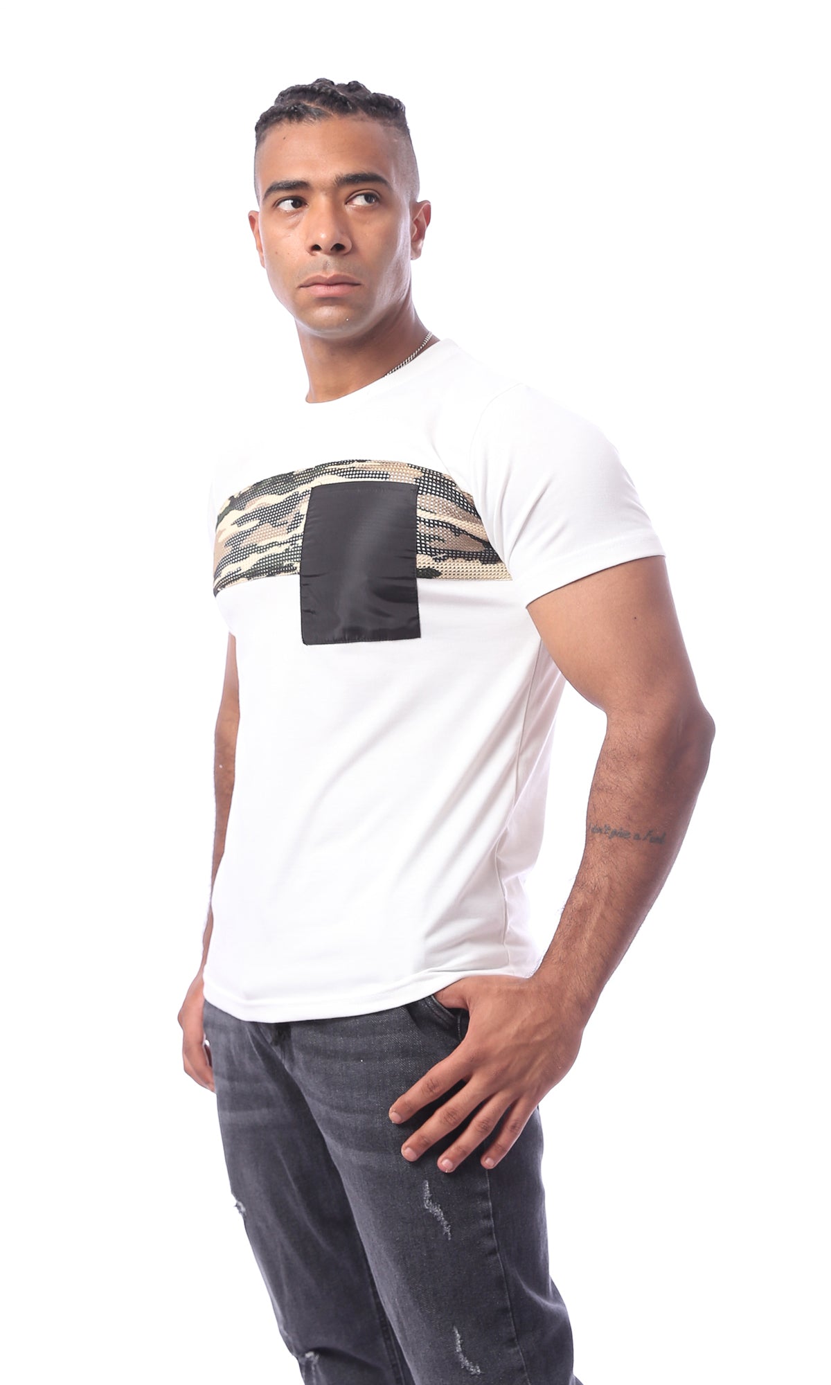 O170509 White Camouflage Comfortable Tee With Pockets