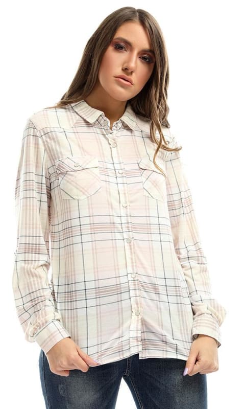 Plaid With My Heart Baby Pink & Beige Plaid Button-up Shirt - women shirts & blouses