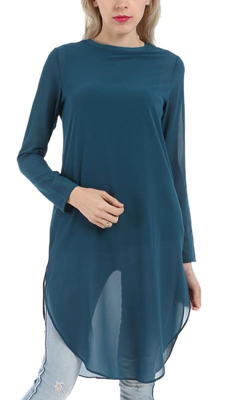 Plain Tunic Top - Teal Green - women shirts & blouses