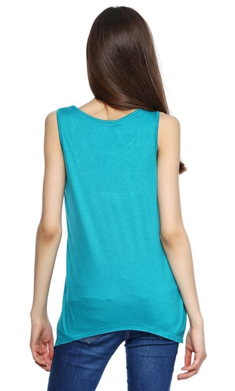 Printed Lace Panel Top - Turquoise - women tops