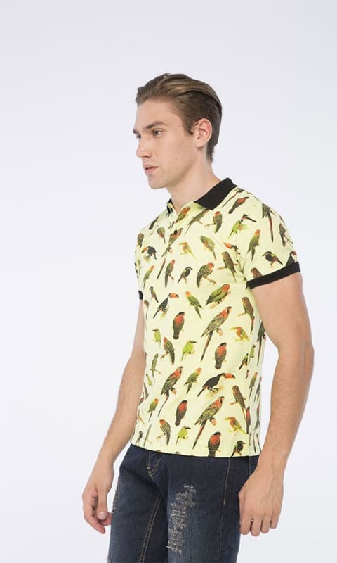 Printed Polo Shirt - Green - male polo shirts