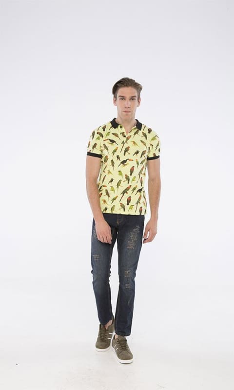 Printed Polo Shirt - Green - male polo shirts