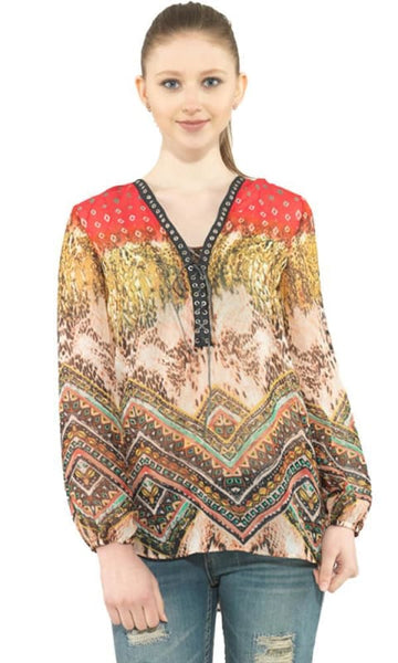 Printed Sheer Blouse - Multicolour - women shirts & blouses