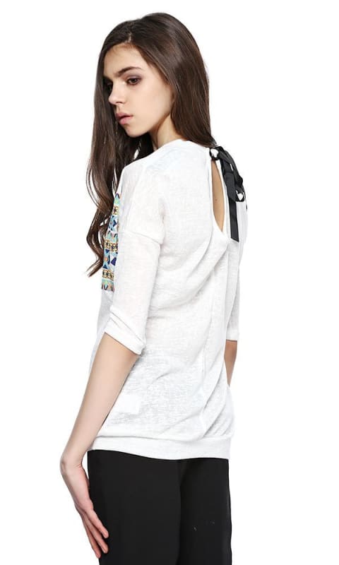 Printed Top - White - women t-shirts