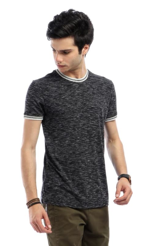 Ribbed Round Neck Comfy Short Sleeves T-shirt - Heather Black - male t-shirts