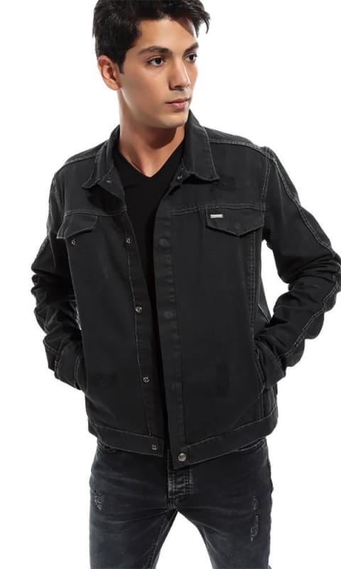 Ripped Men Denim Casual Jacket - Black - male coats & jackets