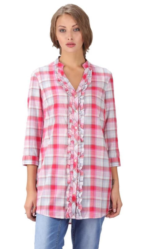 Ruffle Long Shirt - Pink - women shirts & blouses