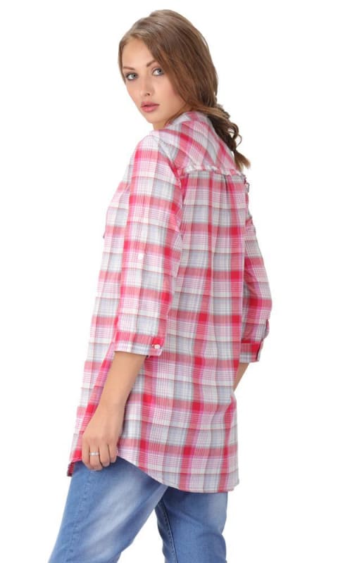 Ruffle Long Shirt - Pink - women shirts & blouses