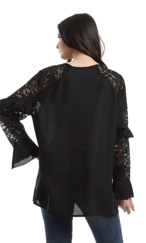 Ruffles Slip On Blouse - Black - women shirts & blouses