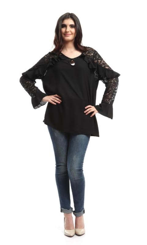 Ruffles Slip On Blouse - Black - women shirts & blouses