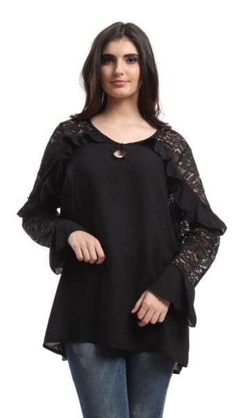 Ruffles Slip On Blouse - Black - women shirts & blouses