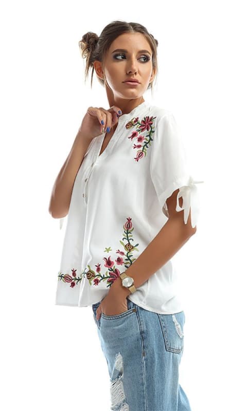 Short Sleeves Shirt - White - women shirts & blouses