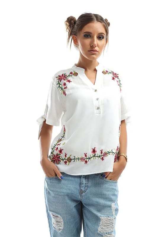 Short Sleeves Shirt - White - women shirts & blouses