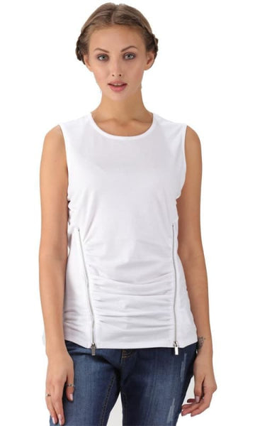 Side Zipper Top - Off White - women tops