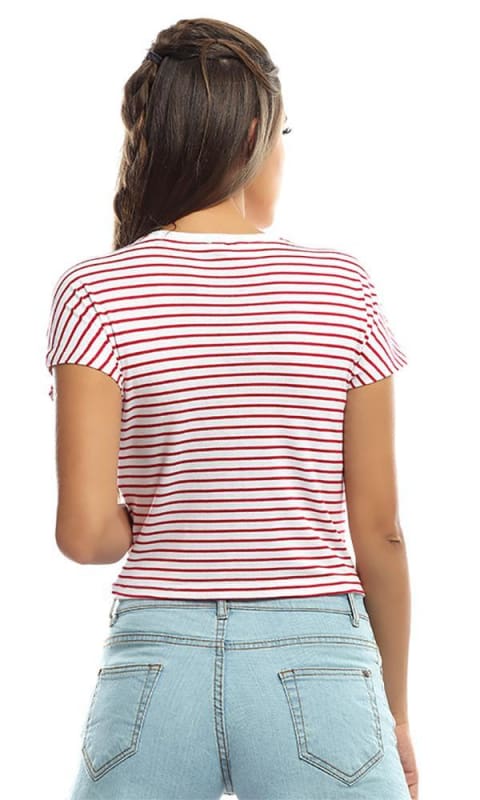 Striped Simple Crop Top -Red - women t-shirts