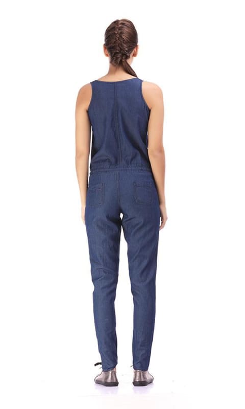 Zipped Solid Jumpsuit- Blue - women jumpsuits